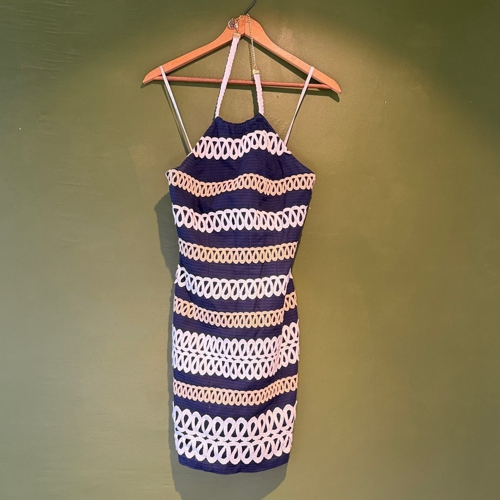 Lilly Pulitzer Navy and White Halter Dress - Picture 1 of 8